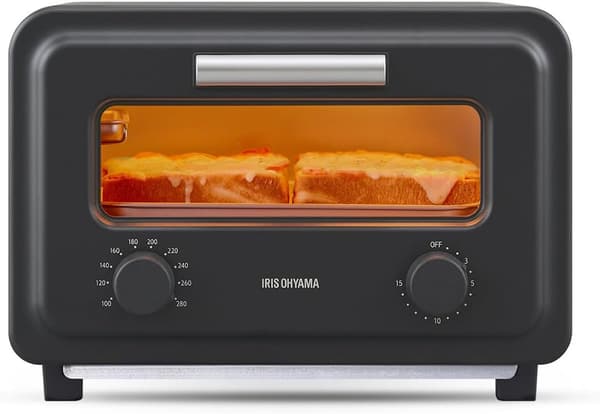 瞬間発熱&スチーム機能搭載オーブントースター SOT-201-B (2枚焼き・温度調節・タイマー)