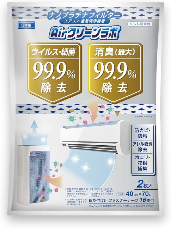 空気清浄機用壁掛けフィルター 花粉・ハウスダスト対策 99%カビ菌除去 2枚入り