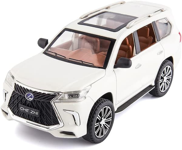 レクサス570 オフロード SUV モデルカー プルバック 音と光付き ガフト (ホワイト)