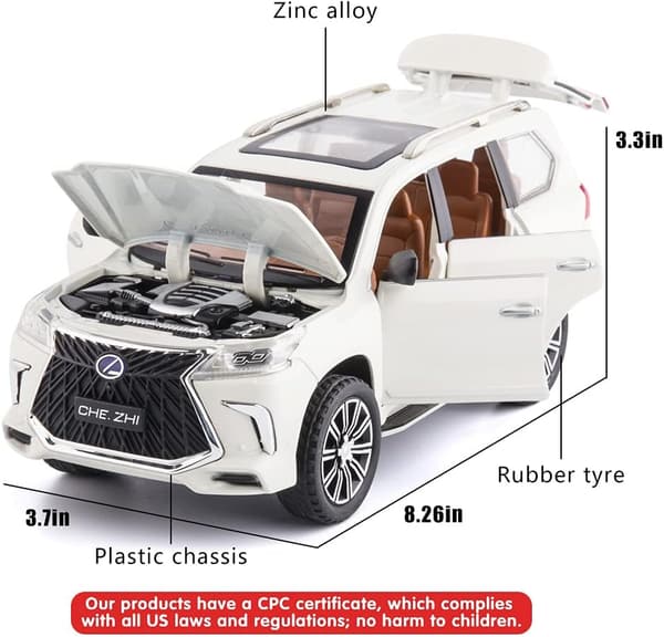 レクサス570 オフロード SUV モデルカー プルバック 音と光付き ガフト (ホワイト)