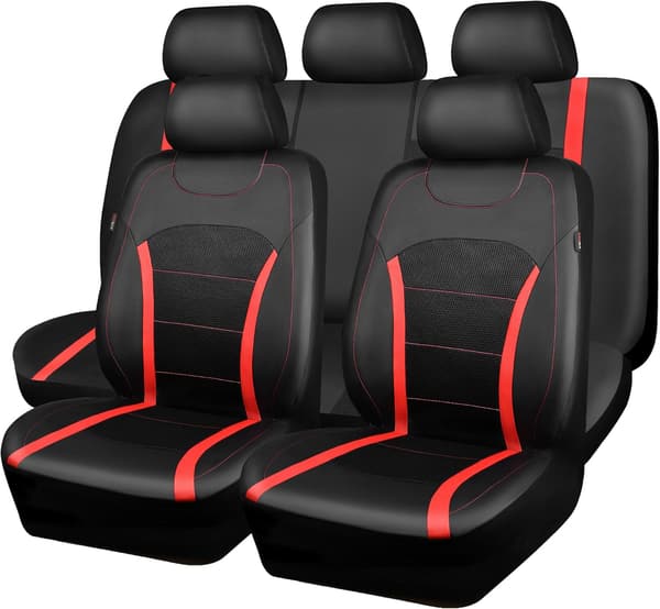 高級レザー通気性カーシートカバー（フルセット・ブラックレッド）