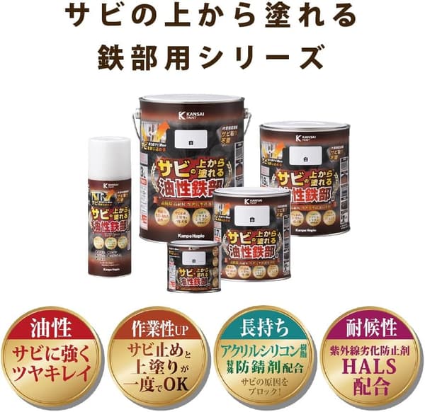 高耐久防錆油性ペンキ 鉄部用 つやあり くろ 0.2L