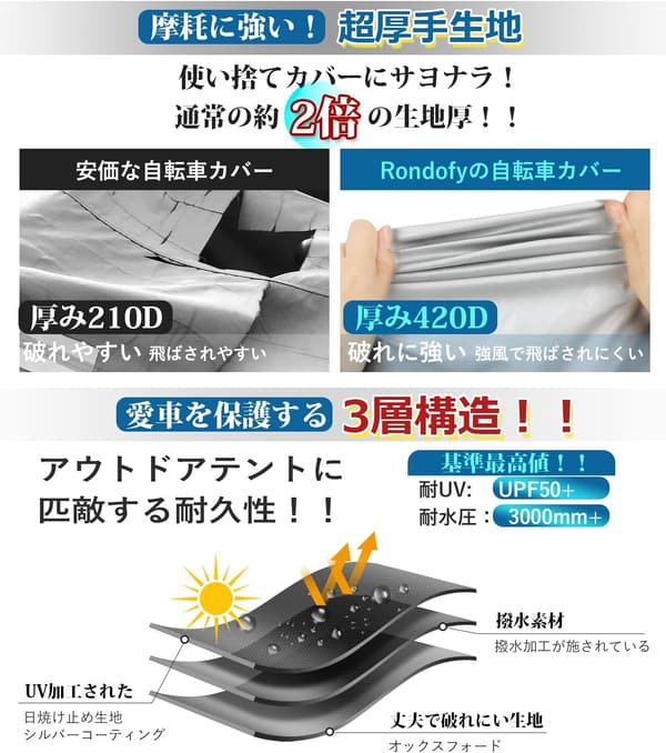 自転車用防水カバー 420D 厚手モデル 29インチ対応 シルバー