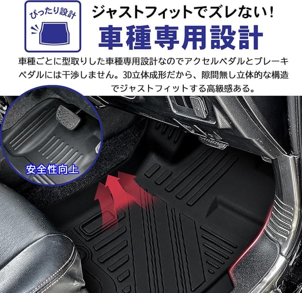 スペーシア MK53S 用 TPE素材 フロアマット 3Pセット ブラック 耐汚れ・防水タイプ
