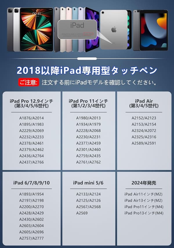 iPadペンシル第11世代対応 磁気吸着 超高感度 USB充電式 軽量 タッチペン