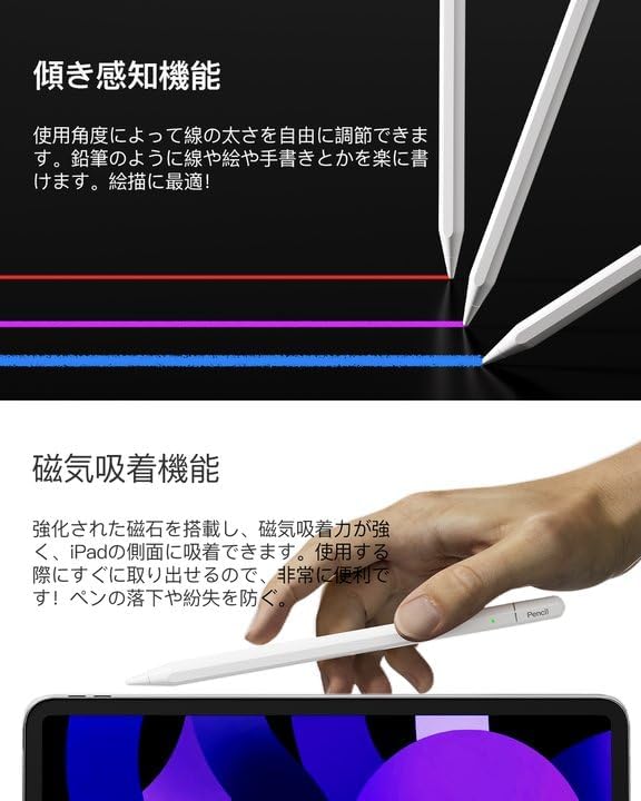 iPad用タッチペン 2024最新型【急速充電/高感度/傾き感知】