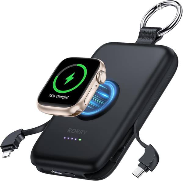 進級プロ版モバイルバッテリー 10000mAh ケーブル内蔵 3in1 (20W USB-C/iPhone用) 軽量・小型・4台同時充電・急速充電・ブラック