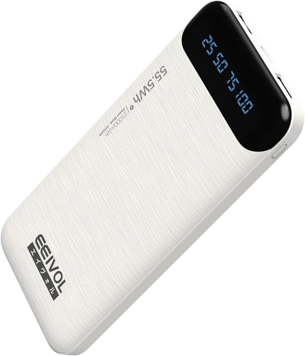 大容量モバイルバッテリー15000mAh 同時充電対応 軽量コンパクト LCD残量表示 iOS/Android全機種対応 PSE認証 USB Type Cケーブル付き