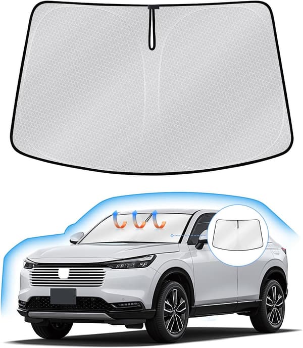 ホンダ ヴェゼル RV系（2021年4月～現行）専用 フロントサンシェード UVカット 折り畳み式 車中泊対応 収納袋付き