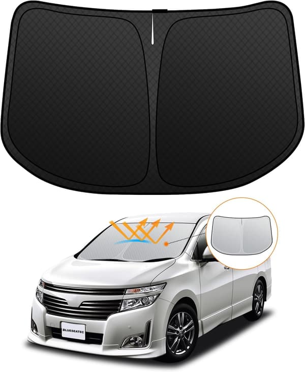 日産エルグランド 52系専用 フロントガラスサンシェード UVカット 6層構造 折り畳み式 収納袋付き