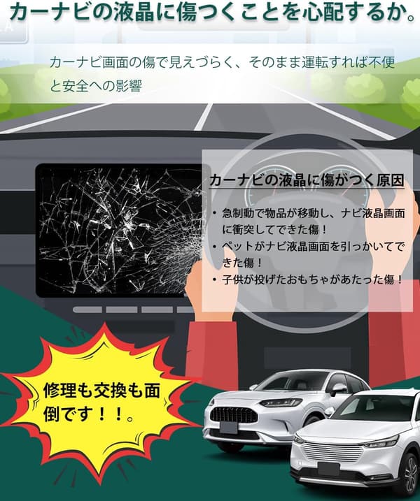 ホンダ新型ヴェゼル用9インチカーナビ保護フィルム（強化ガラス・指紋防止・貼付簡単・9H硬度）