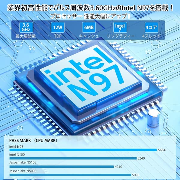 NiPoGi ミニPC N97 - 3.6GHz, 16GB DDR4, 512GB SSD, 最大2TB拡張可, Windows 11 Pro対応, HDMI/DP, 4K@60Hz, 小型静音設計