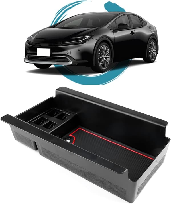 2023年トヨタ新型プリウス専用コンソールトレイ(レッド)ABS素材・充電USB機能付き