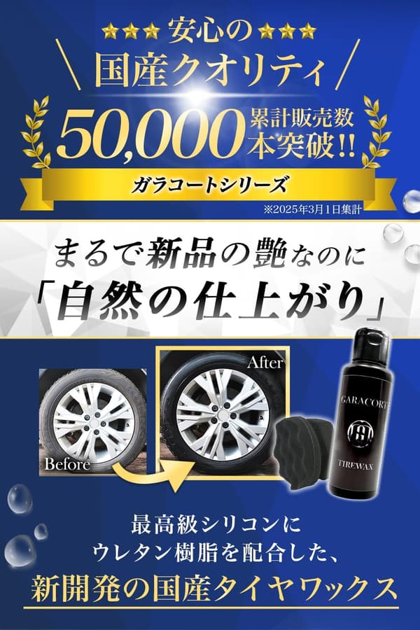 水性タイヤワックス スポンジ付き 日本製 全車種対応 車・バイク用